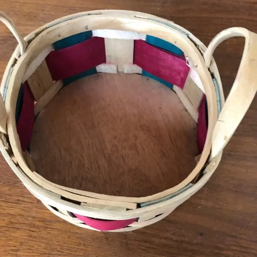 Split Oak Christmas Round Basket Double Handles‎ 7-1/2